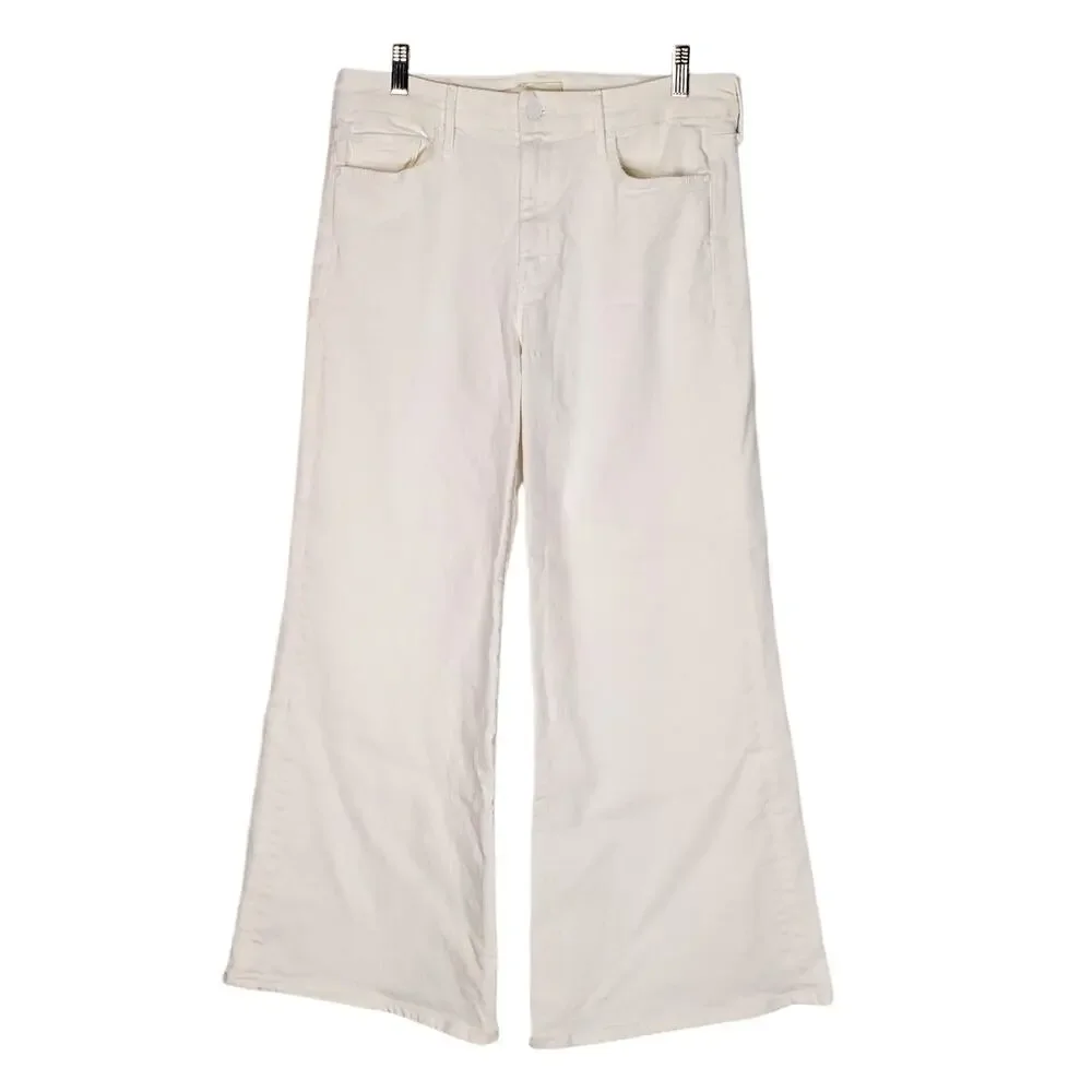 Mother The Roller Fray Wide Leg Flared Jeans Fairest Of Them All White Size 31